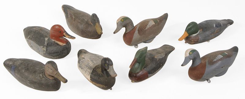 Appraisal: Eight Carved and Painted Duck Decoys American th century including