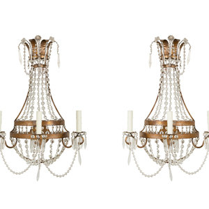 Appraisal: A Pair of Neoclassical Gilt Metal Three-Light Sconces Hung with