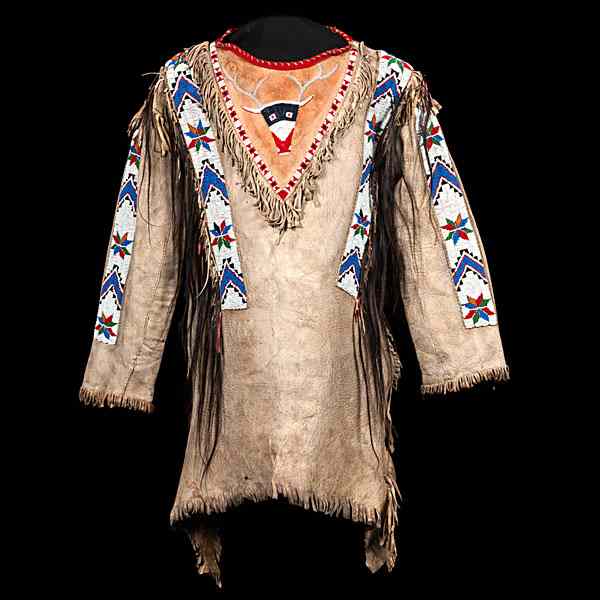 Appraisal: Sioux Beaded Hide Elk Shirt sinew-sewn and beaded using colors