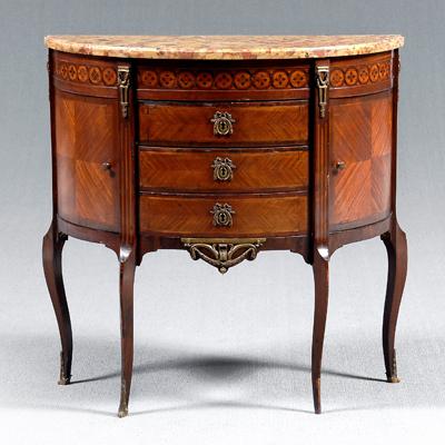 Appraisal: Louis XV style marble top commode variegated rose and beige