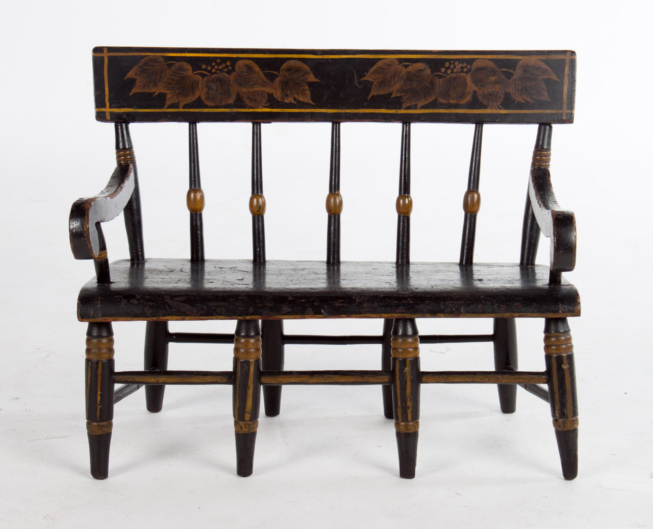 Appraisal: Federal miniature Windsor settee early th century ebonized wood with