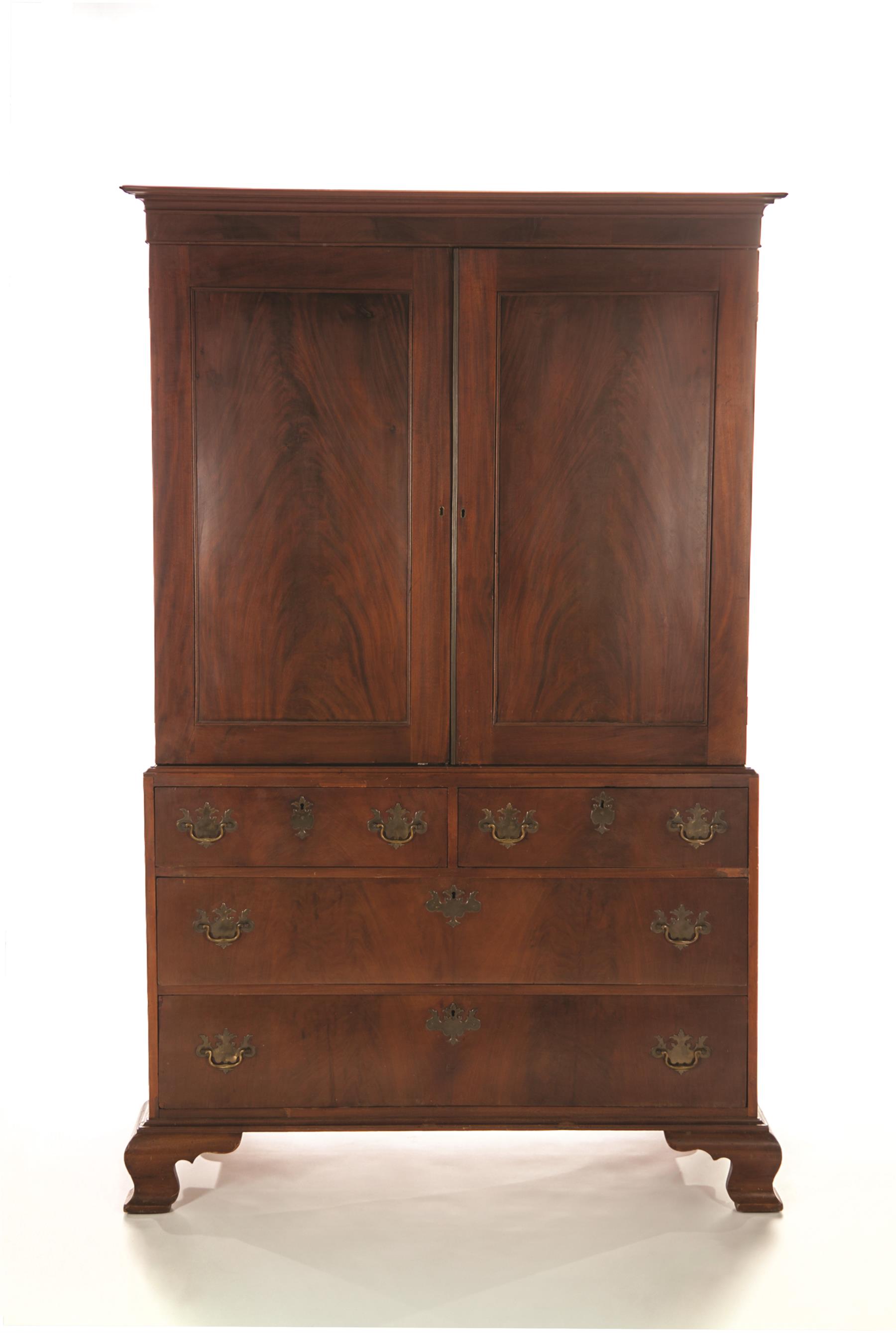 Appraisal: AMERICAN CHIPPENDALE LINEN PRESS Second half- th century mahogany with