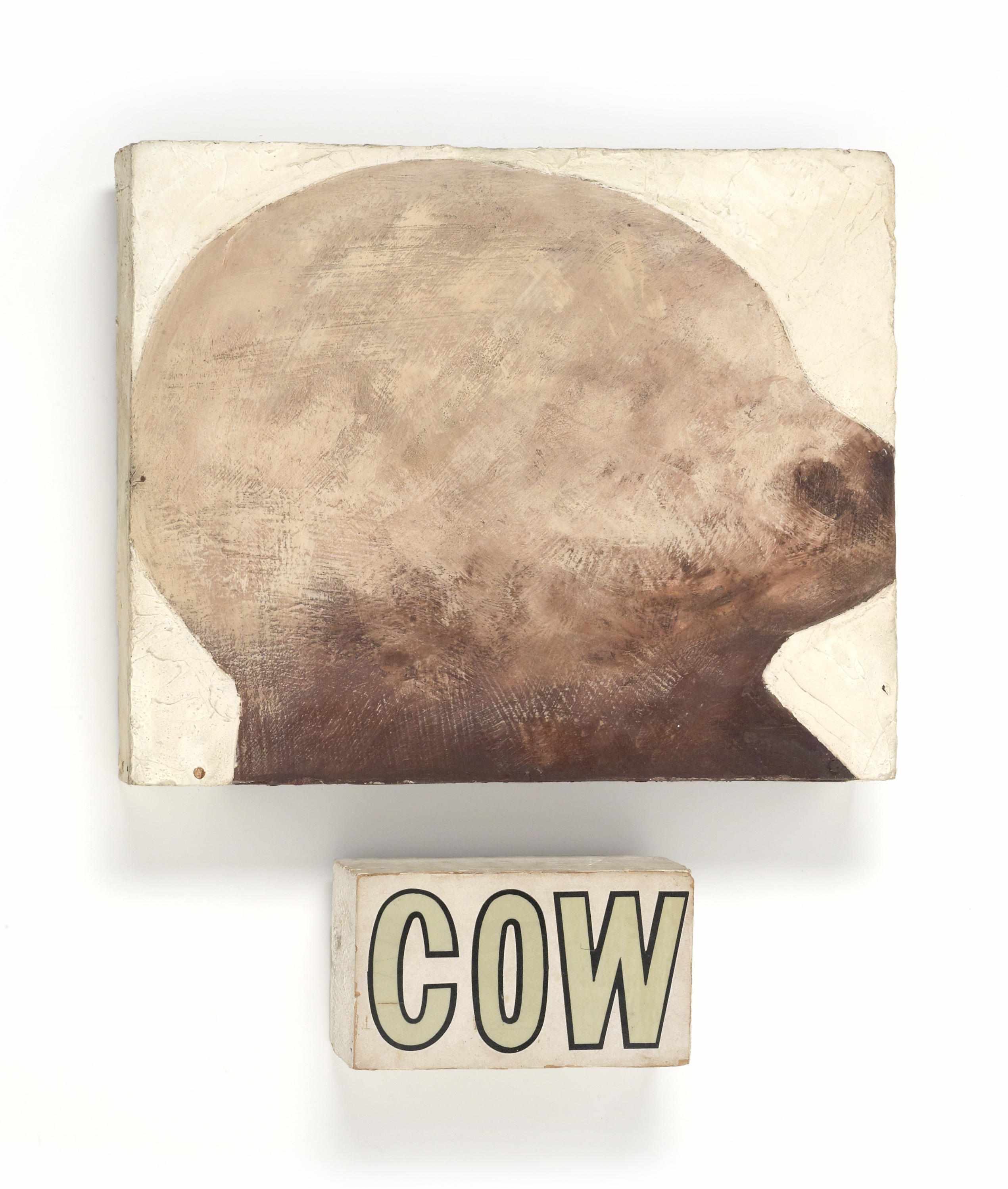 Appraisal: Llyn Foulkes born Cow oil on masonite with decal on