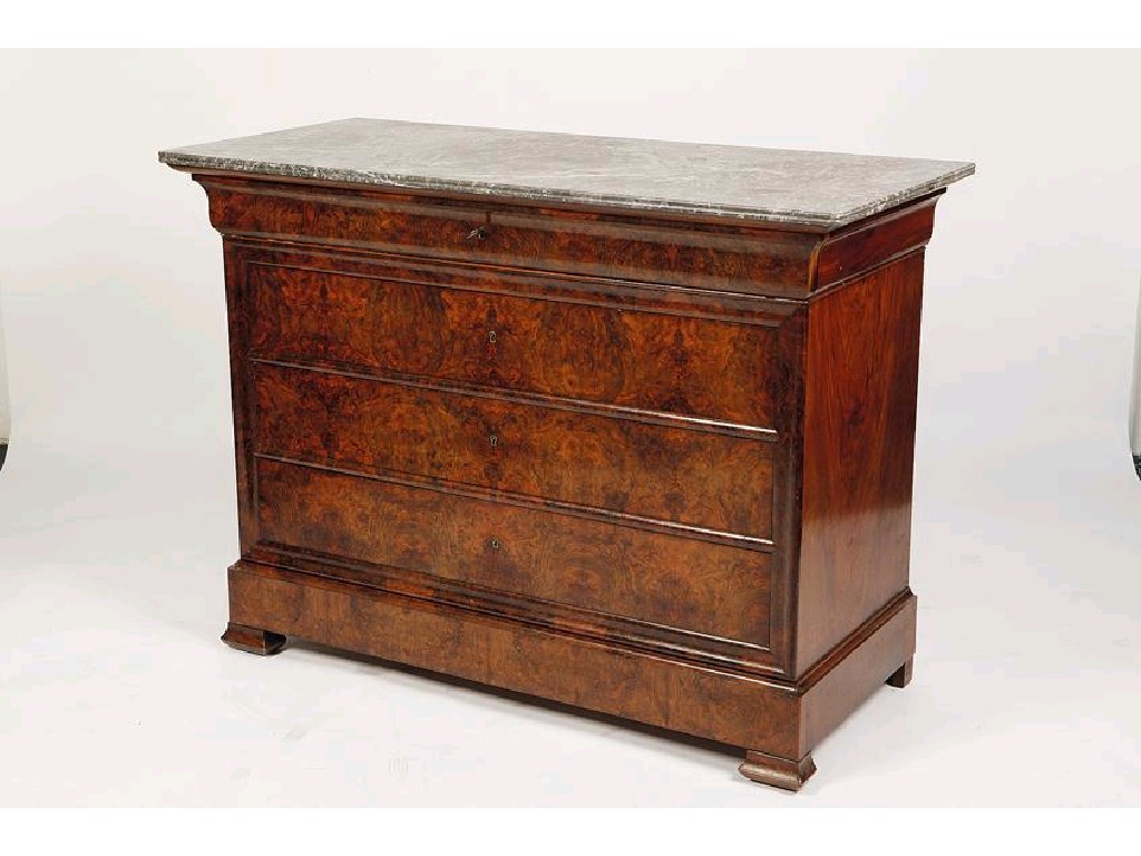 Appraisal: A RESTAURATION COMMODE with a grey marble top above a