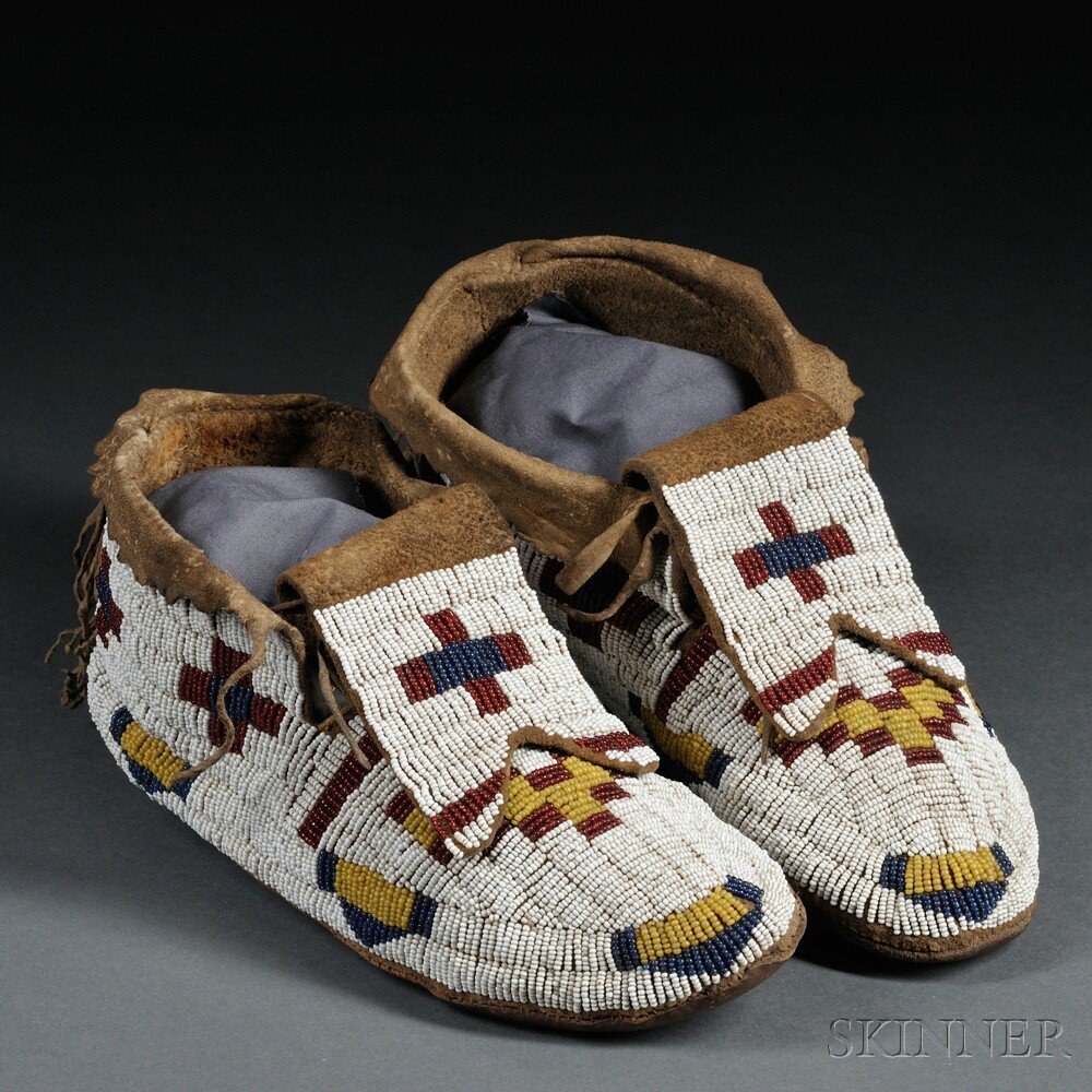 Appraisal: Pair of Plains Beaded Hide Moccasins c late th century