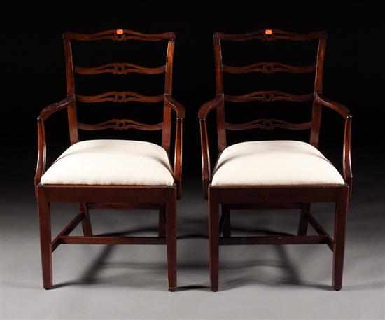 Appraisal: Pair of Potthast Brothers Federal style carved mahogany upholstered arm