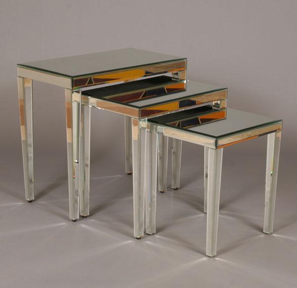 Appraisal: Set of three mirrored nesting tables surface wear Largest H