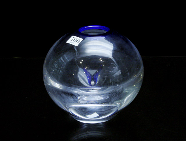 Appraisal: A Kosta Boda vase compressed globular shape with cobalt rim