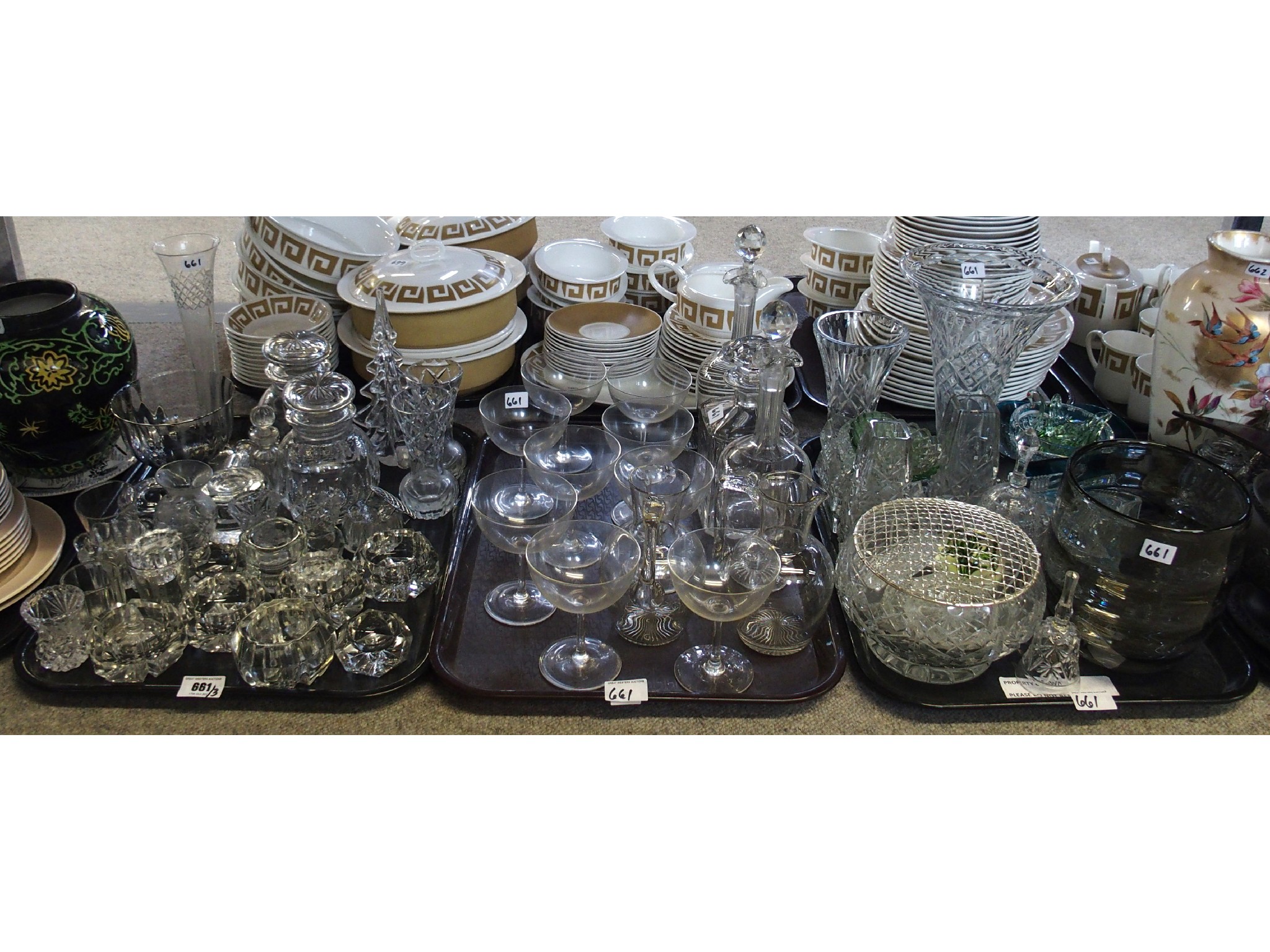 Appraisal: Three trays comprising various cut glass and crystal including champagne