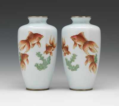 Appraisal: A Pair of Cloisonn Koi Vases A Matched pair of