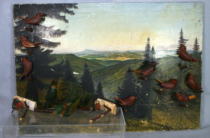 Appraisal: German School oil on wood panel mountain landscape with carved