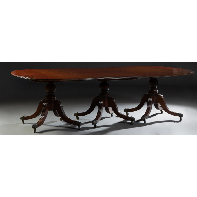 Appraisal: English Georgian Style Carved Mahogany Triple Pedestal Dining Table th