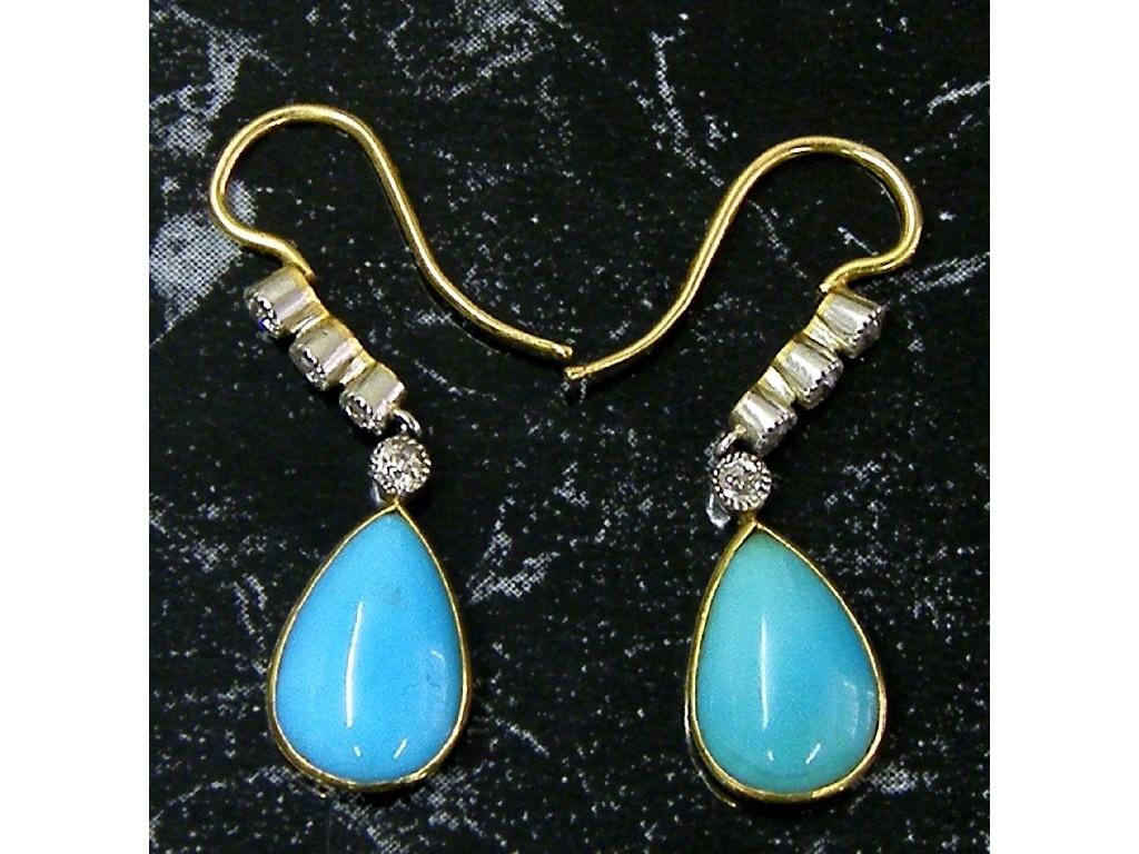 Appraisal: Pair of turquoise and rose cut diamond drop earrings each