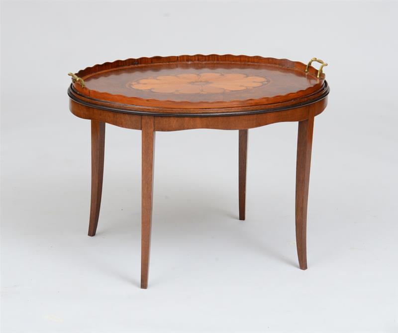 Appraisal: GEORGE III INLAID MAHOGANY TRAY Fitted with pair of brass