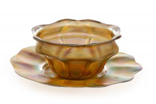 Appraisal: L C Tiffany Favrile Floriform Bowl Underplate Louis Comfort Tiffany