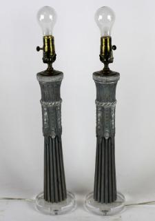 Appraisal: Pair of columnar lamps on lucite bases A pair of