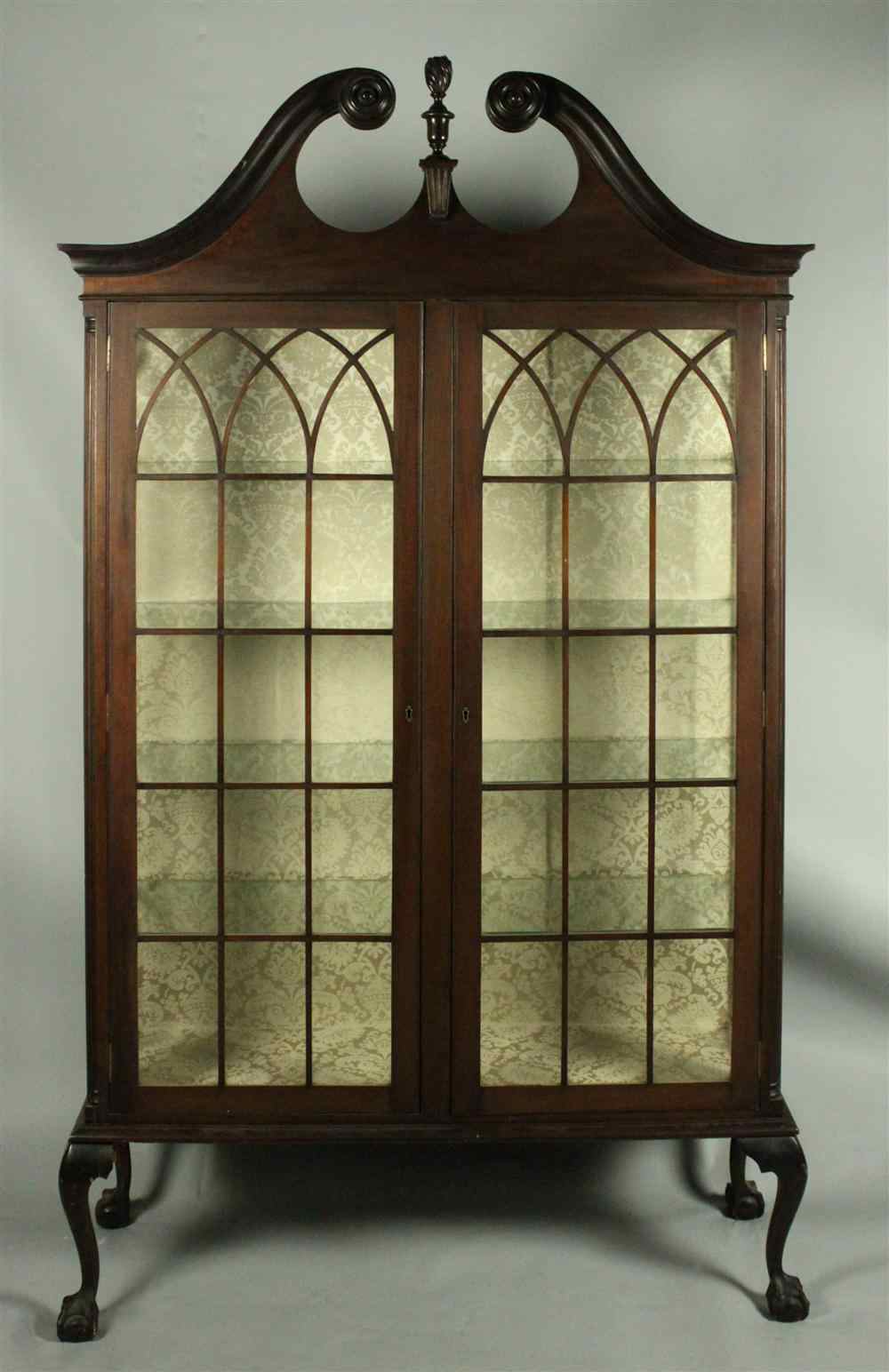 Appraisal: PHILADELPHIA CHIPPENDALE STYLE DISPLAY CABINET circa having a swan neck