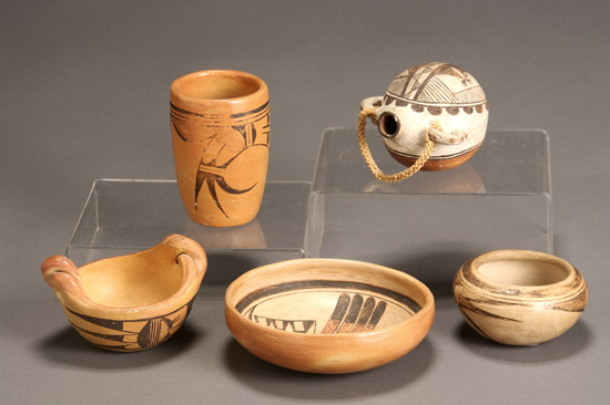 Appraisal: Group of Five Southwest Pottery Vessels Probably Hopi th Century