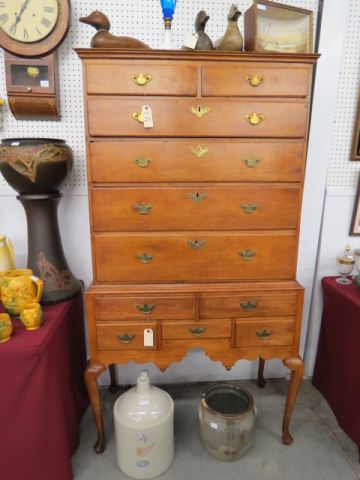 Appraisal: Period New England Highboy Chest cherry engraved brass pulls '