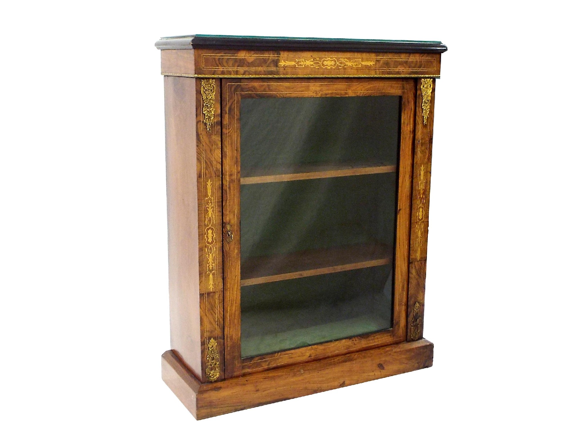 Appraisal: Victorian walnut and boxwood inlaid pier cabinet the glazed door