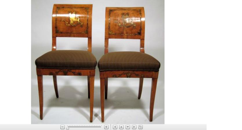 Appraisal: Pair of French brass inlaid walnut hall chairs th century