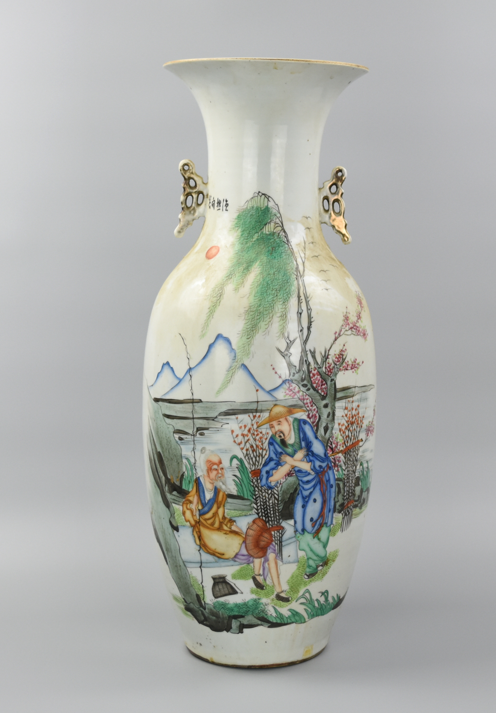 Appraisal: LARGE CHINESE FAMILLE ROSE VASE WITH W FISHERMEN A ROC