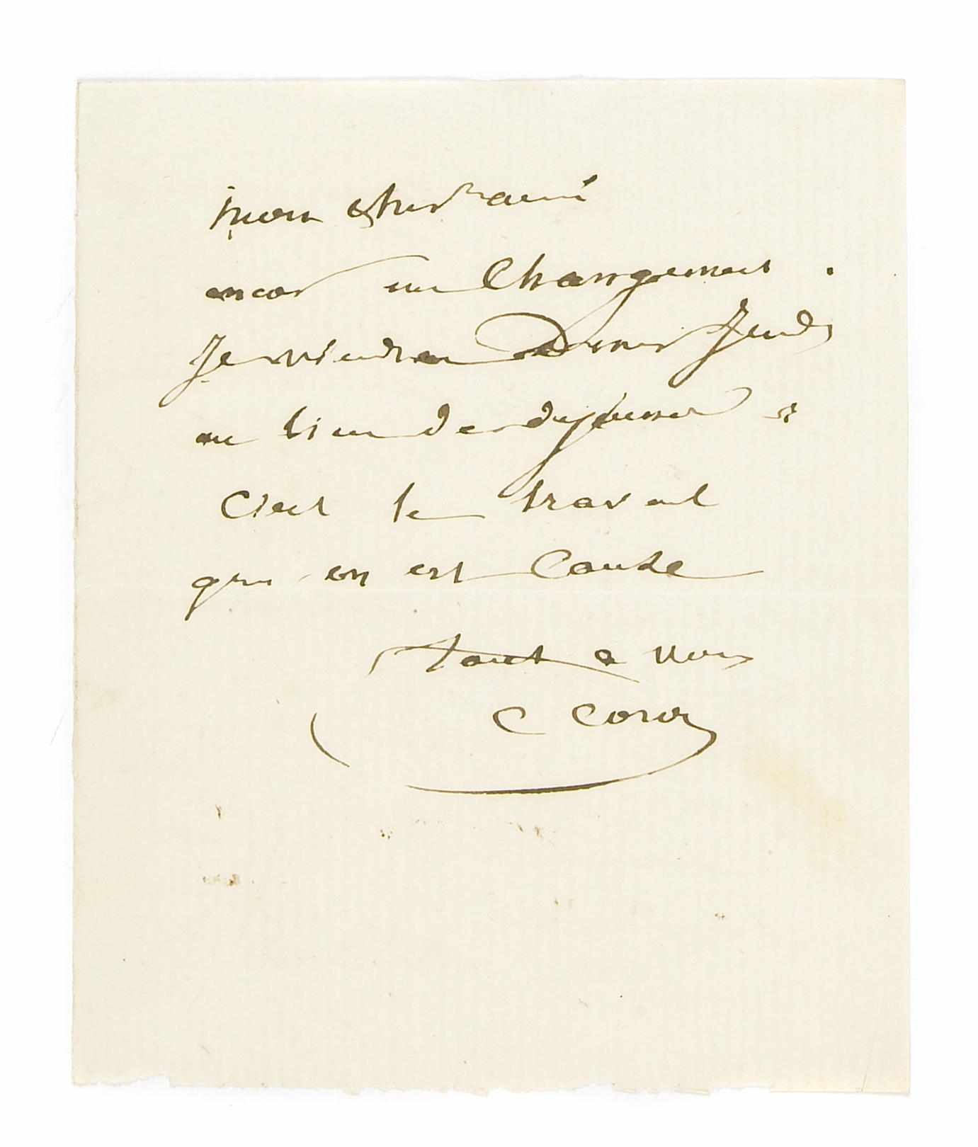 Appraisal: COROT JEAN-BAPTISTE CAMILLE - Autograph Note Signed ''C Corot'' p