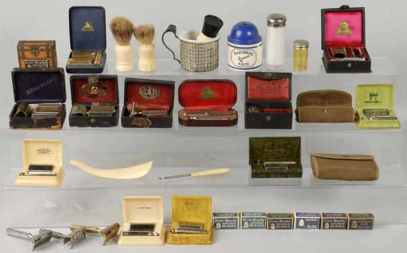 Appraisal: Large Lot of Shaving Items Description Includes blades cases brushes