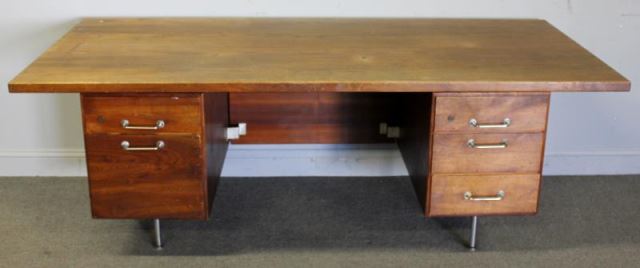 Appraisal: Midcentury Jens Risom Executive Desk Label to drawer interior Floating