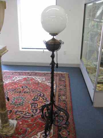 Appraisal: Victorian Piano Lamp cast iron with brass insert milkglass globe