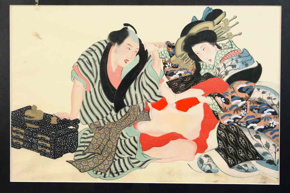 Appraisal: JAPANESE EROTIC PAINTINGS - Meiji Period Shunga paintings on silk