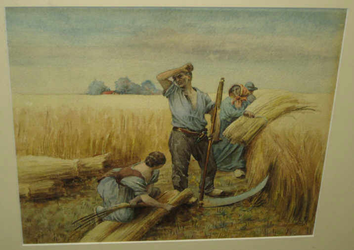 Appraisal: CONTINENTAL SCHOOL TH TH CENTURY Gleaners watercolor on paper monogrammed