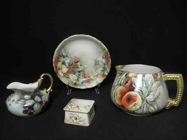 Appraisal: Four pieces of assorted Limoges floral porcelain ware Includes a