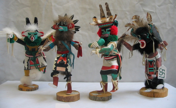 Appraisal: A GROUP OF FOUR SIGNED SOUTHWEST NATIVE AMERICAN KACHINA DOLLS