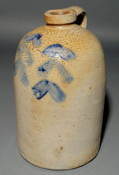 Appraisal: One-gallon stoneware jug th c with blue stylized flying geese