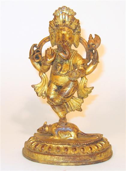 Appraisal: Sino-Tibetan gilt-bronze figure of Maharakta Ganapati Standing form head modeled