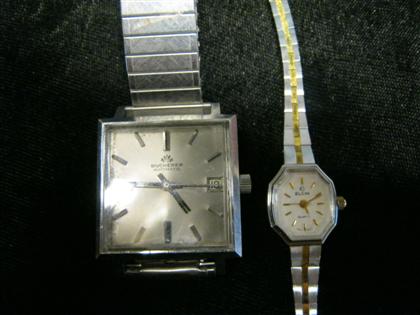 Appraisal: Two stainless steel wristwatchesGentleman's Bucherer square case with silver on