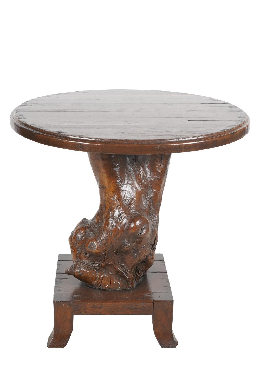 Appraisal: ROOT WOOD STYLE LAMP TABLEwith round top lacquered inches diameter