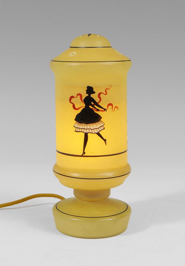 Appraisal: CZECH PERFUME LAMP Shade with yellow frosted glass figures of