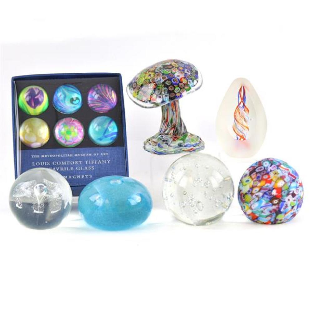 Appraisal: GROUP OF GLASS ITEMS INCLUDING SIX PAPERWEIGHTS AND A BOX