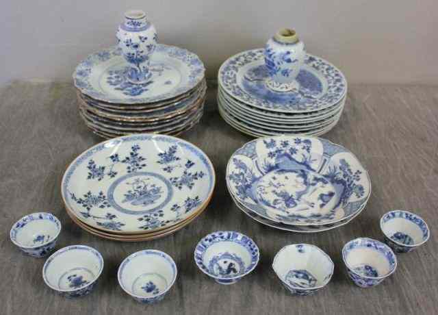 Appraisal: Large Lot of Antique Blue and White Porcelain Includes a