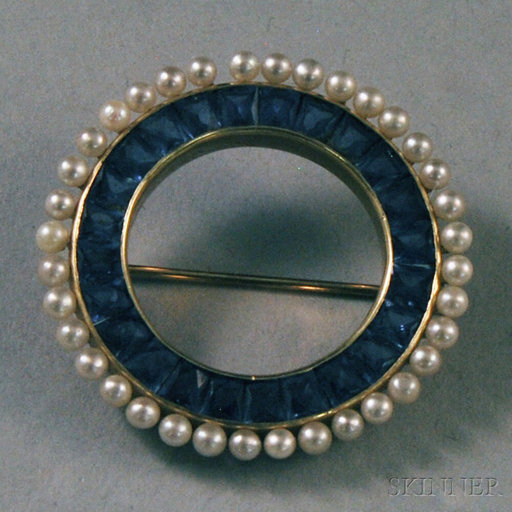 Appraisal: kt Gold Sapphire and Pearl Circle Pin composed of a