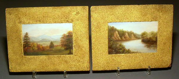 Appraisal: Pair of landscapes mounted in sand decorated frames from Ashville