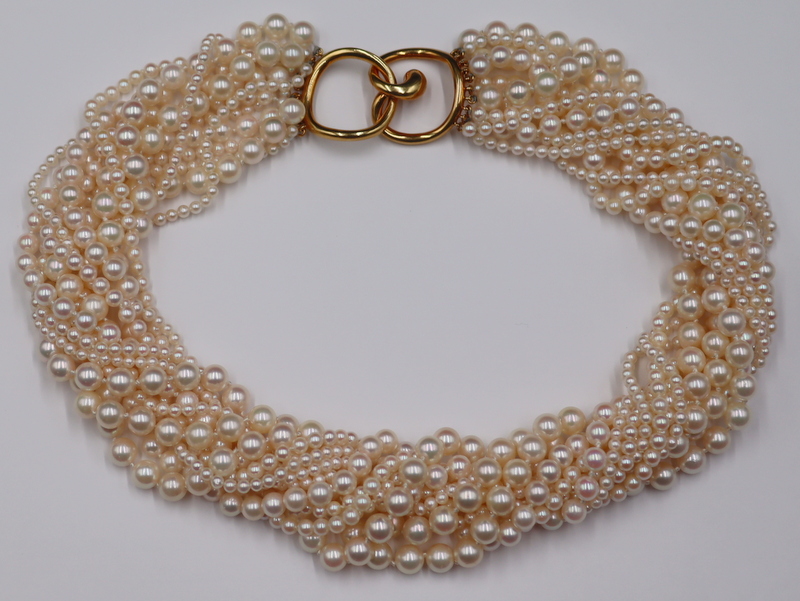 Appraisal: JEWELRY ANGELA CUMMINGS KT GOLD AND PEARL Torsade Necklace Total