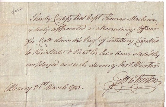 Appraisal: AMERICAN REVOLUTION CLINTON GEORGE Autograph Document Signed GeoClinton certifying that