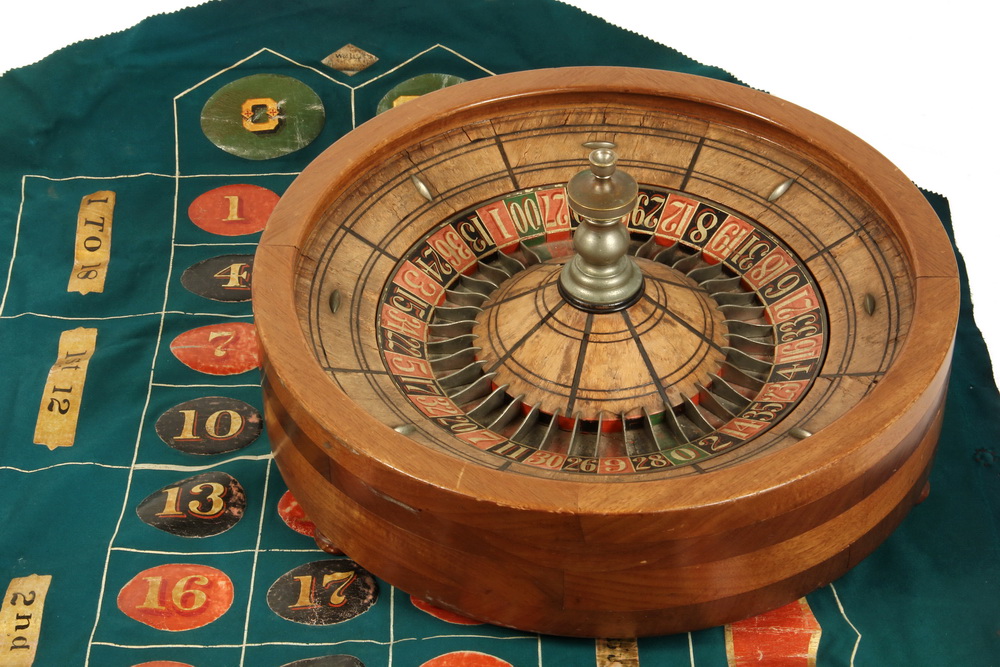 Appraisal: ROULETTE WHEEL TABLE COVER - Circa s Wooden Roulette Wheel