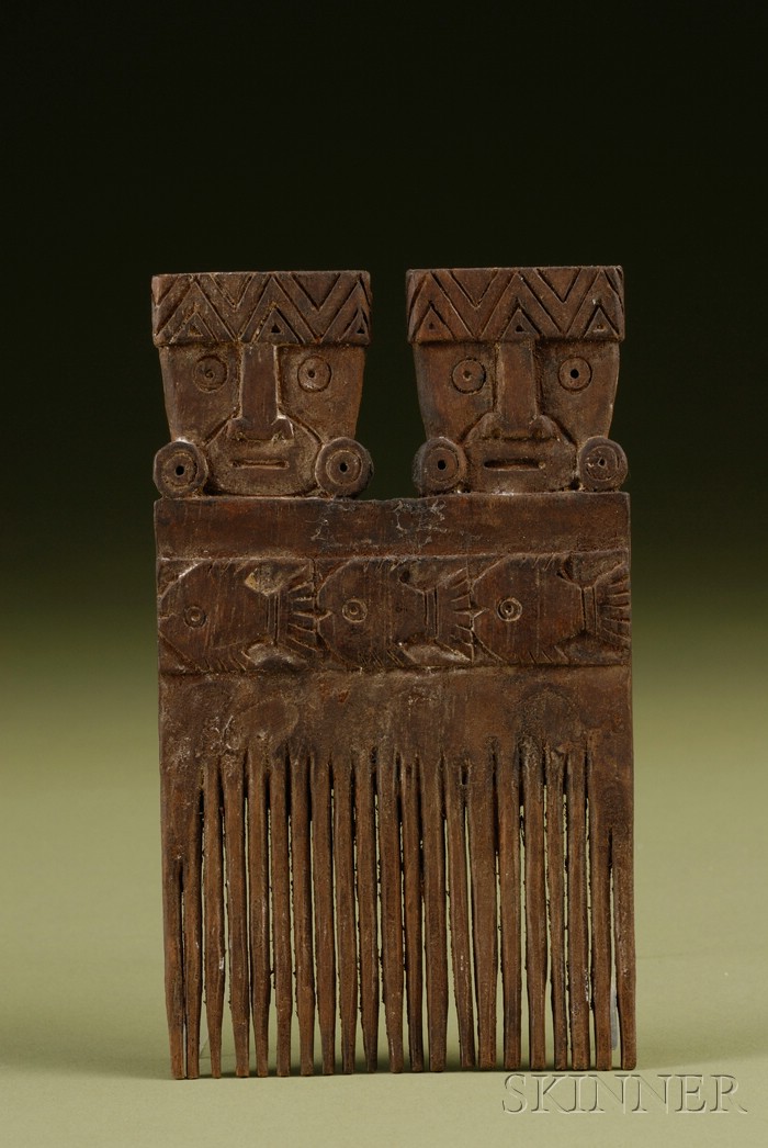 Appraisal: Pre-Columbian Carved Wood Comb Peru Chimu - A D the