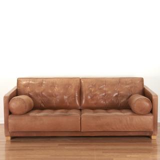 Appraisal: Nice Italian Flexform distressed leather sofa Nice Italian Flexform distressed