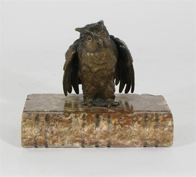 Appraisal: A bronze model of an owl seated on a veined