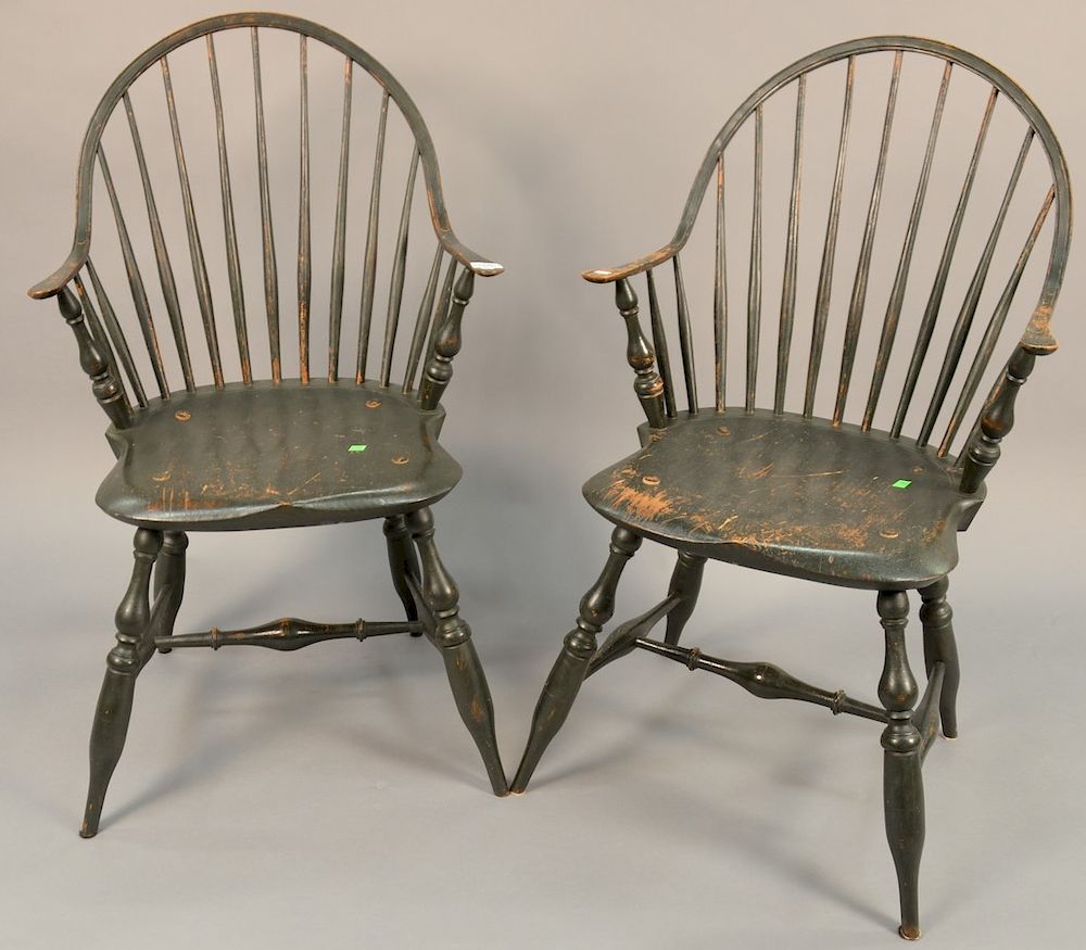 Appraisal: Pair of Robert Barrow Windsor style continuous armchairs ht in